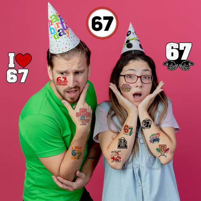 Funny Six Seven Temporary Tattoos - Number 6 7 Donut Ice Cream Baseball Meme Stickers for Kids & Adults