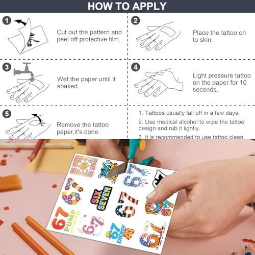 Funny Six Seven Temporary Tattoos - Number 6 7 Donut Ice Cream Baseball Meme Stickers for Kids & Adults - görsel 8