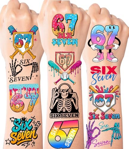 Funny Six Seven Temporary Tattoos - Number 6 7 Donut Ice Cream Baseball Meme Stickers for Kids & Adults - görsel 2
