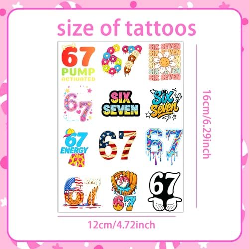 Funny Six Seven Temporary Tattoos - Number 6 7 Donut Ice Cream Baseball Meme Stickers for Kids & Adults - görsel 4
