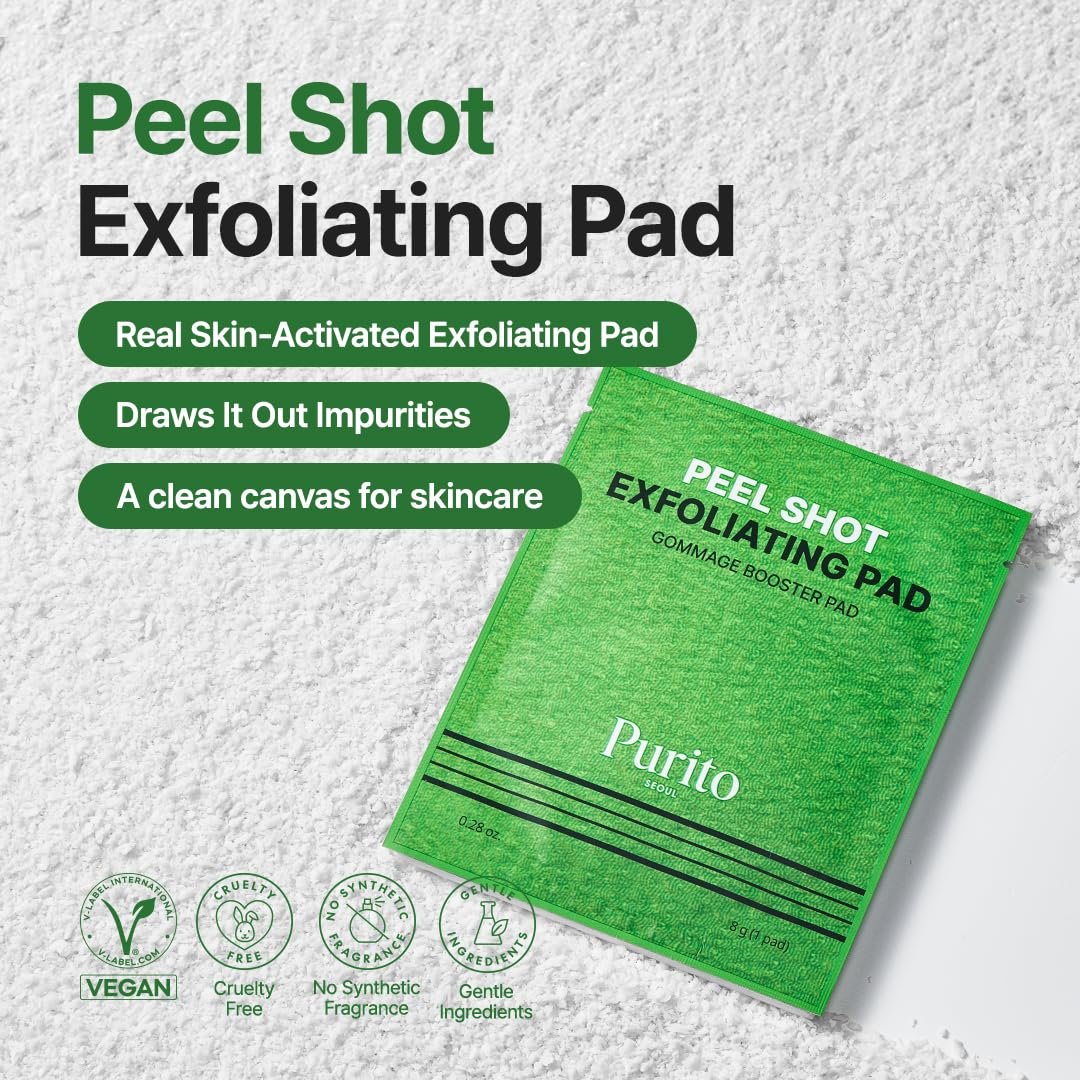 PURITO PEEL SHOT Exfoliating Pad – Charcoal & Enzyme Deep Clean for Blackheads, Whiteheads & Pores – Gentle Daily Exfoliation for Instant Glow & Smooth Texture – Korean Skincare, 8 Pads - görsel 5