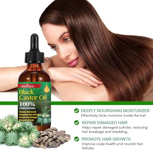 CRISTALBOX 3 Pack Jamaican Black Castor Oil - Organic, Cold Pressed, 100% Pure Natural Oil for Hair Growth, Eyelashes, Eyebrows, Face Moisturizer & Skin Hydration (0.33 Fl Oz Each) - görsel 10