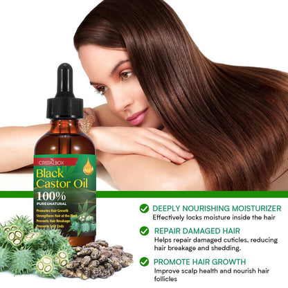 CRISTALBOX 3 Pack Jamaican Black Castor Oil - Organic, Cold Pressed, 100% Pure Natural Oil for Hair Growth, Eyelashes, Eyebrows, Face Moisturizer & Skin Hydration (0.33 Fl Oz Each)
