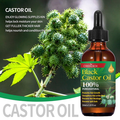 CRISTALBOX 3 Pack Jamaican Black Castor Oil - Organic, Cold Pressed, 100% Pure Natural Oil for Hair Growth, Eyelashes, Eyebrows, Face Moisturizer & Skin Hydration (0.33 Fl Oz Each)