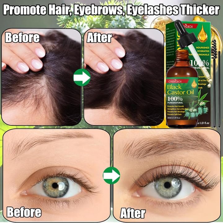 CRISTALBOX 3 Pack Jamaican Black Castor Oil - Organic, Cold Pressed, 100% Pure Natural Oil for Hair Growth, Eyelashes, Eyebrows, Face Moisturizer & Skin Hydration (0.33 Fl Oz Each) - görsel 4