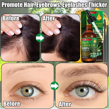 CRISTALBOX 3 Pack Jamaican Black Castor Oil - Organic, Cold Pressed, 100% Pure Natural Oil for Hair Growth, Eyelashes, Eyebrows, Face Moisturizer & Skin Hydration (0.33 Fl Oz Each)