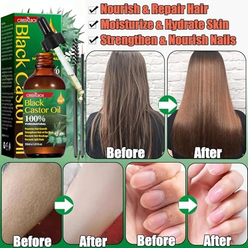 CRISTALBOX 3 Pack Jamaican Black Castor Oil - Organic, Cold Pressed, 100% Pure Natural Oil for Hair Growth, Eyelashes, Eyebrows, Face Moisturizer & Skin Hydration (0.33 Fl Oz Each) - görsel 5