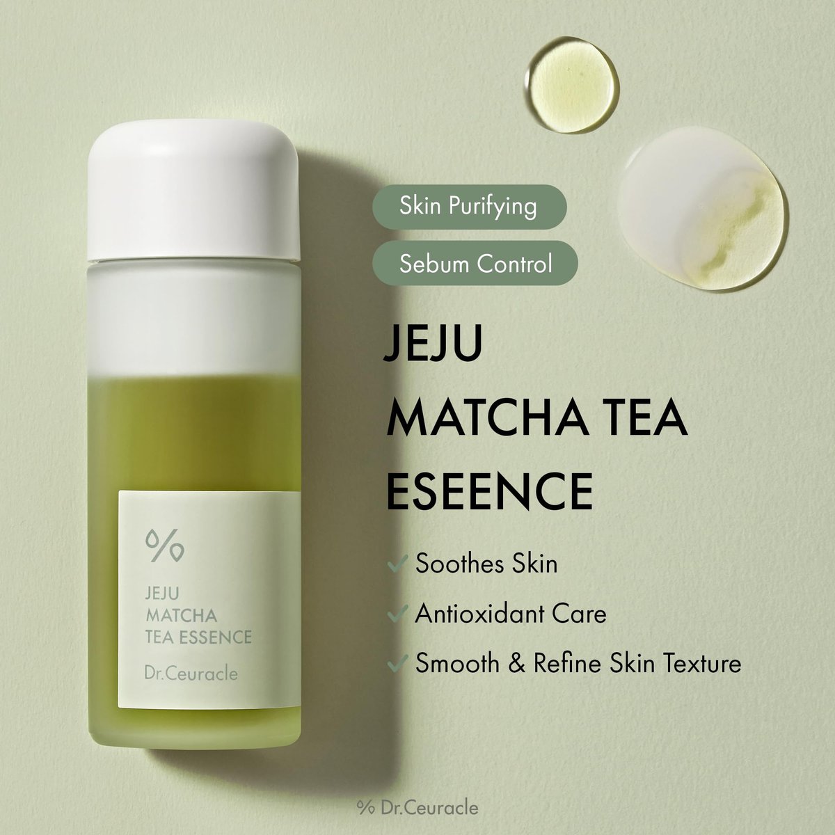 Dr.Ceuracle Jeju Matcha Tea Essence - Skin Purifying Milky Toner with Matcha Extract, 9-Peptide, Ceramide, Korean Skincare Essence (150 ml / 5.07 fl. oz.) Avelisse