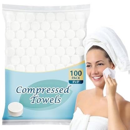 AIDEA Compressed Towels, Mini Portable Coin Face Towels, 100 Count Disposable Compressed Tissues for Travel, Camping, Home and Outdoor Activities
