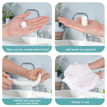 AIDEA Compressed Towels, Mini Portable Coin Face Towels, 100 Count Disposable Compressed Tissues for Travel, Camping, Home and Outdoor Activities