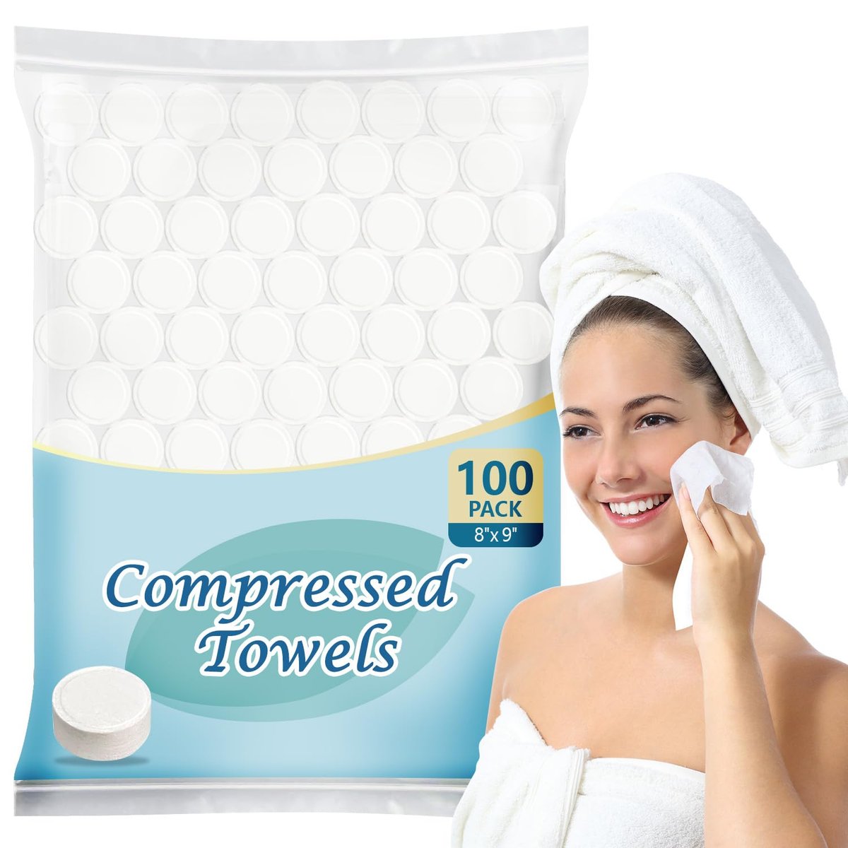 AIDEA Compressed Towels, Mini Portable Coin Face Towels, 100 Count Disposable Compressed Tissues for Travel, Camping, Home and Outdoor Activities - görsel 1