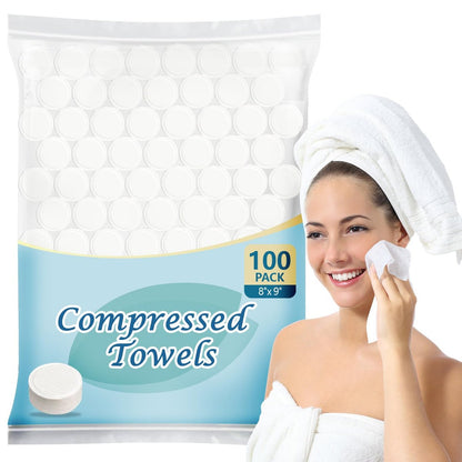 AIDEA Compressed Towels, Mini Portable Coin Face Towels, 100 Count Disposable Compressed Tissues for Travel, Camping, Home and Outdoor Activities