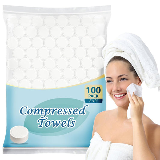 AIDEA Compressed Towels, Mini Portable Coin Face Towels, 100 Count Disposable Compressed Tissues for Travel, Camping, Home and Outdoor Activities