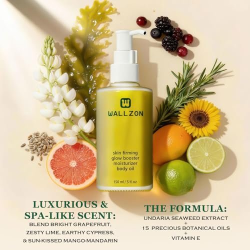 WALLZON Undaria Extract Body Oil 5 Oz – Seaweed & Botanical Oil for Firming, Elasticity & Deep Moisture, Lightweight Non-Greasy, Golden Scented Avelisse