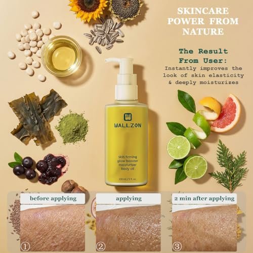 WALLZON Undaria Extract Body Oil 5 Oz – Seaweed & Botanical Oil for Firming, Elasticity & Deep Moisture, Lightweight Non-Greasy, Golden Scented Avelisse