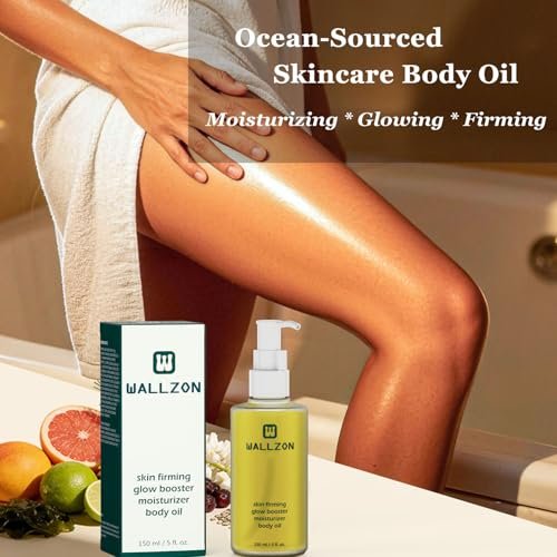 WALLZON Undaria Extract Body Oil 5 Oz – Seaweed & Botanical Oil for Firming, Elasticity & Deep Moisture, Lightweight Non-Greasy, Golden Scented Avelisse