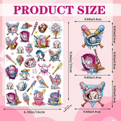 200+ Ice Cream Drip Temporary Tattoos for Baseball Birthday Party – Colorful Sport Game Activity Favors, School Prizes & Rewards Avelisse