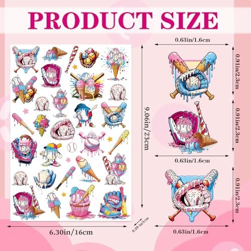 200+ Ice Cream Drip Temporary Tattoos for Baseball Birthday Party – Colorful Sport Game Activity Favors, School Prizes & Rewards Avelisse