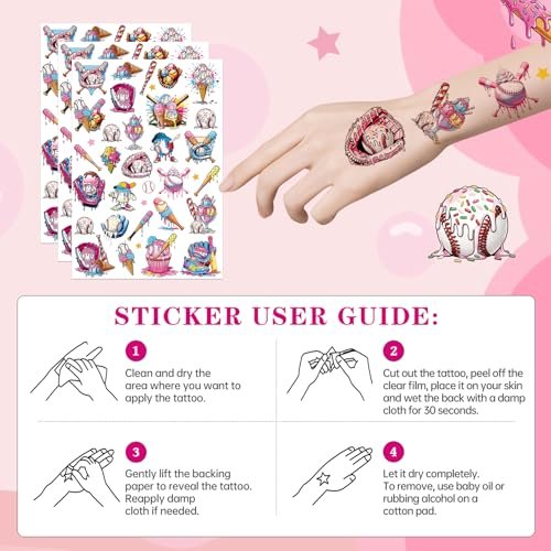 200+ Ice Cream Drip Temporary Tattoos for Baseball Birthday Party – Colorful Sport Game Activity Favors, School Prizes & Rewards Avelisse