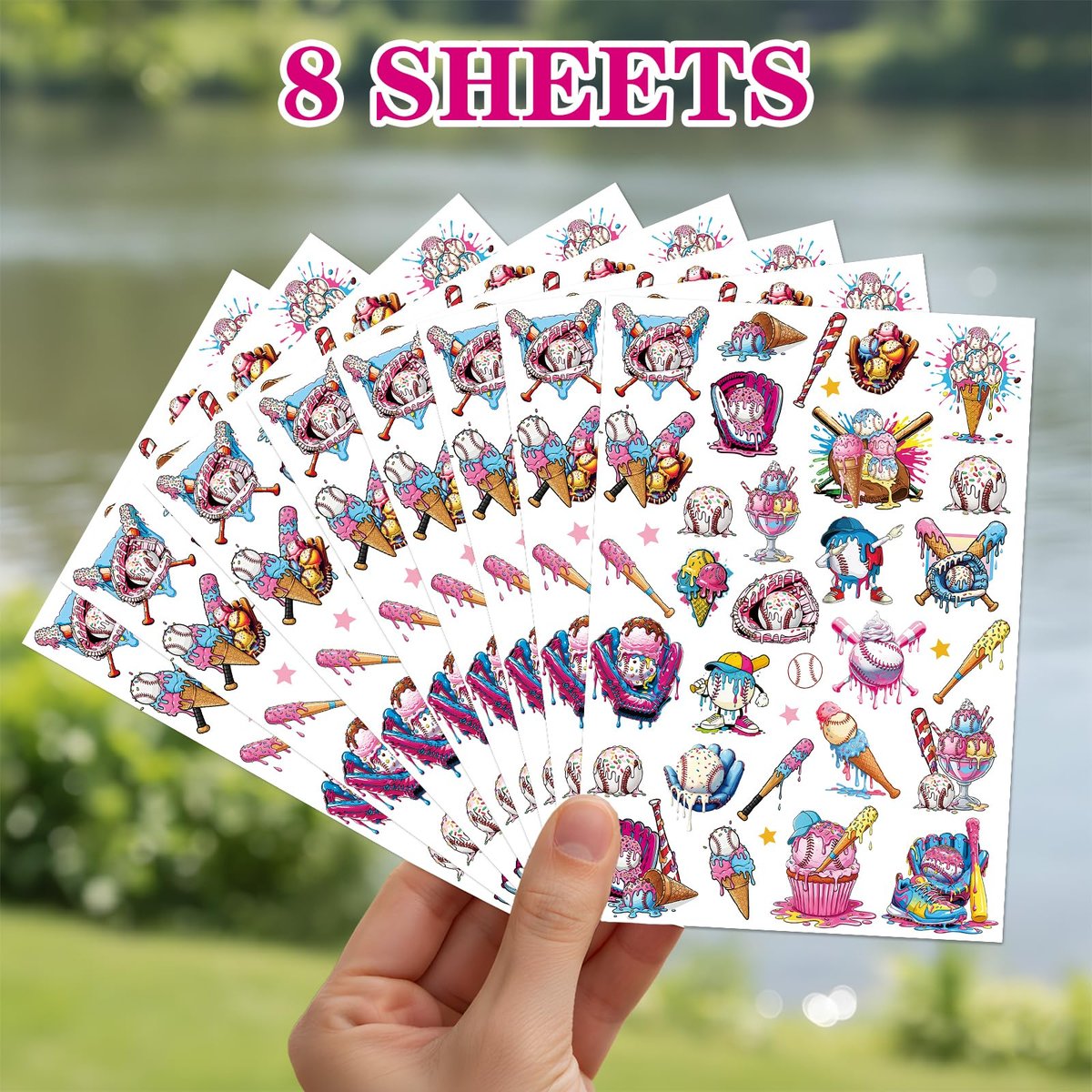 200+ Ice Cream Drip Temporary Tattoos for Baseball Birthday Party – Colorful Sport Game Activity Favors, School Prizes & Rewards Avelisse