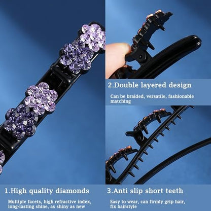 12PCS Sparkling Crystal Stone Braided Hair Clips for Women Girls - Shiny Flower Rhinestone Duckbill Hair Clip Set