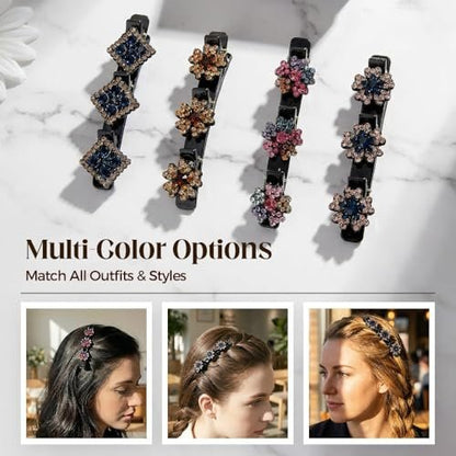 12PCS Sparkling Crystal Stone Braided Hair Clips for Women Girls - Shiny Flower Rhinestone Duckbill Hair Clip Set