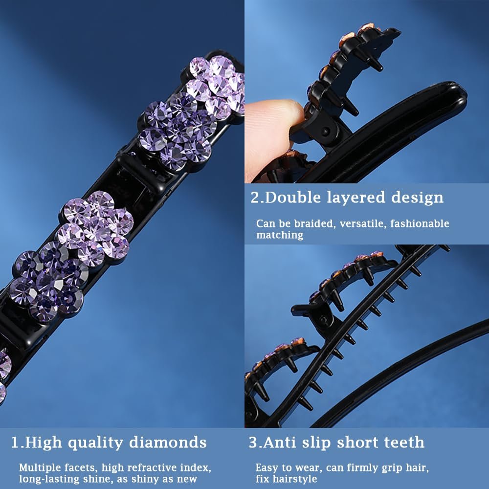 12PCS Sparkling Crystal Stone Braided Hair Clips for Women Girls - Shiny Flower Rhinestone Duckbill Hair Clip Set - görsel 7