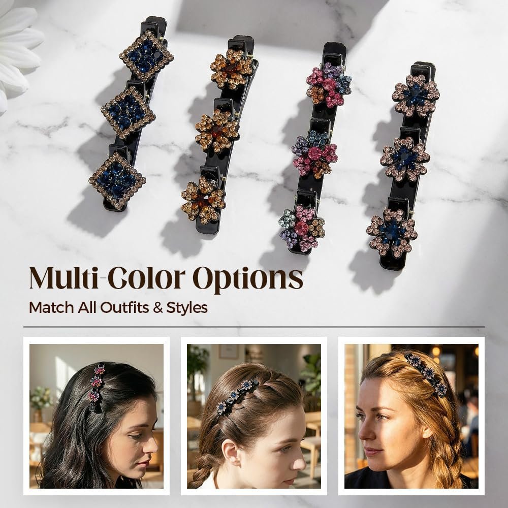 12PCS Sparkling Crystal Stone Braided Hair Clips for Women Girls - Shiny Flower Rhinestone Duckbill Hair Clip Set - görsel 11