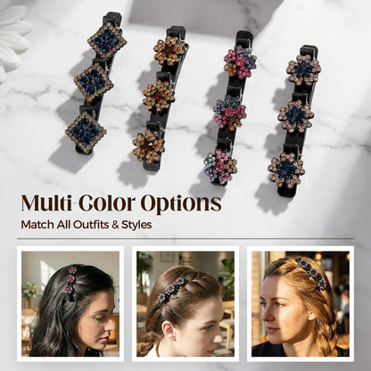 12PCS Sparkling Crystal Stone Braided Hair Clips for Women Girls - Shiny Flower Rhinestone Duckbill Hair Clip Set