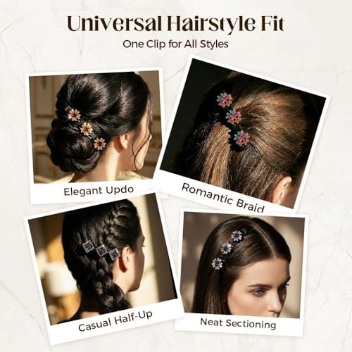 12PCS Sparkling Crystal Stone Braided Hair Clips for Women Girls - Shiny Flower Rhinestone Duckbill Hair Clip Set - görsel 4