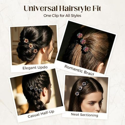 12PCS Sparkling Crystal Stone Braided Hair Clips for Women Girls - Shiny Flower Rhinestone Duckbill Hair Clip Set