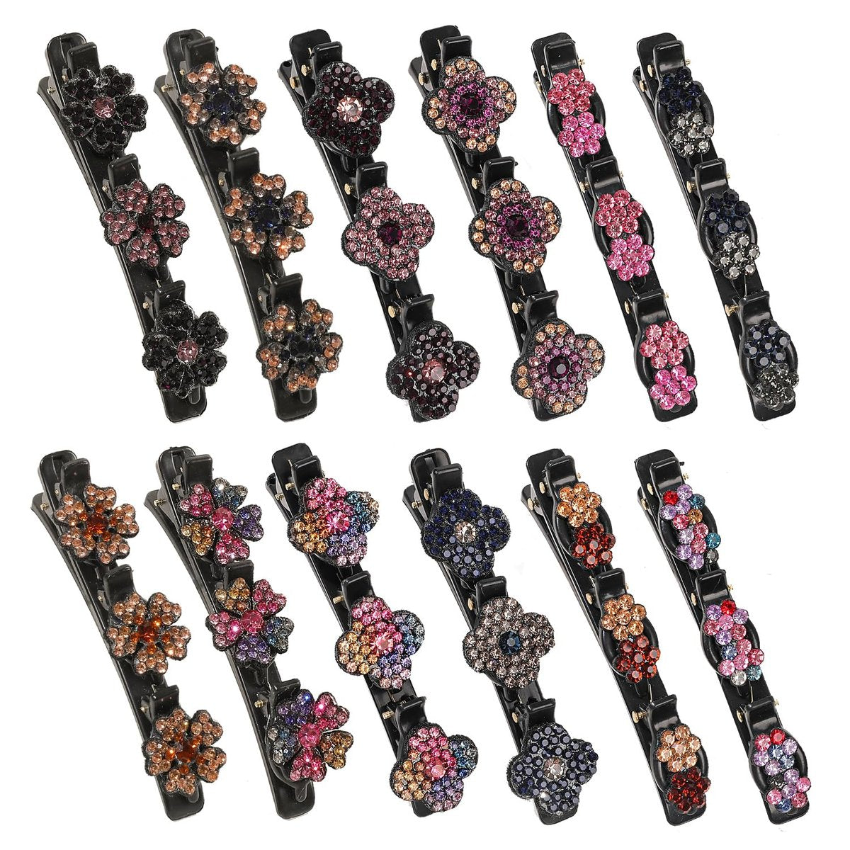 12PCS Sparkling Crystal Stone Braided Hair Clips for Women Girls - Shiny Flower Rhinestone Duckbill Hair Clip Set - görsel 1