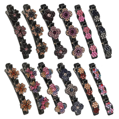 12PCS Sparkling Crystal Stone Braided Hair Clips for Women Girls - Shiny Flower Rhinestone Duckbill Hair Clip Set