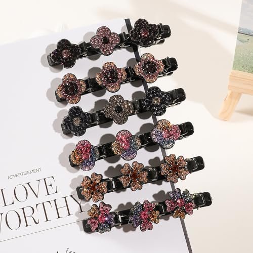 12PCS Sparkling Crystal Stone Braided Hair Clips for Women Girls - Shiny Flower Rhinestone Duckbill Hair Clip Set - görsel 16