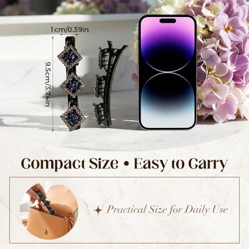 12PCS Sparkling Crystal Stone Braided Hair Clips for Women Girls - Shiny Flower Rhinestone Duckbill Hair Clip Set - görsel 6
