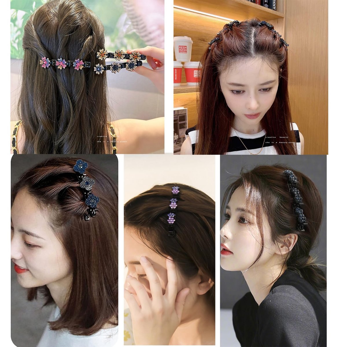 12PCS Sparkling Crystal Stone Braided Hair Clips for Women Girls - Shiny Flower Rhinestone Duckbill Hair Clip Set - görsel 13