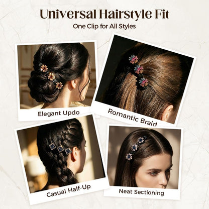 12PCS Sparkling Crystal Stone Braided Hair Clips for Women Girls - Shiny Flower Rhinestone Duckbill Hair Clip Set