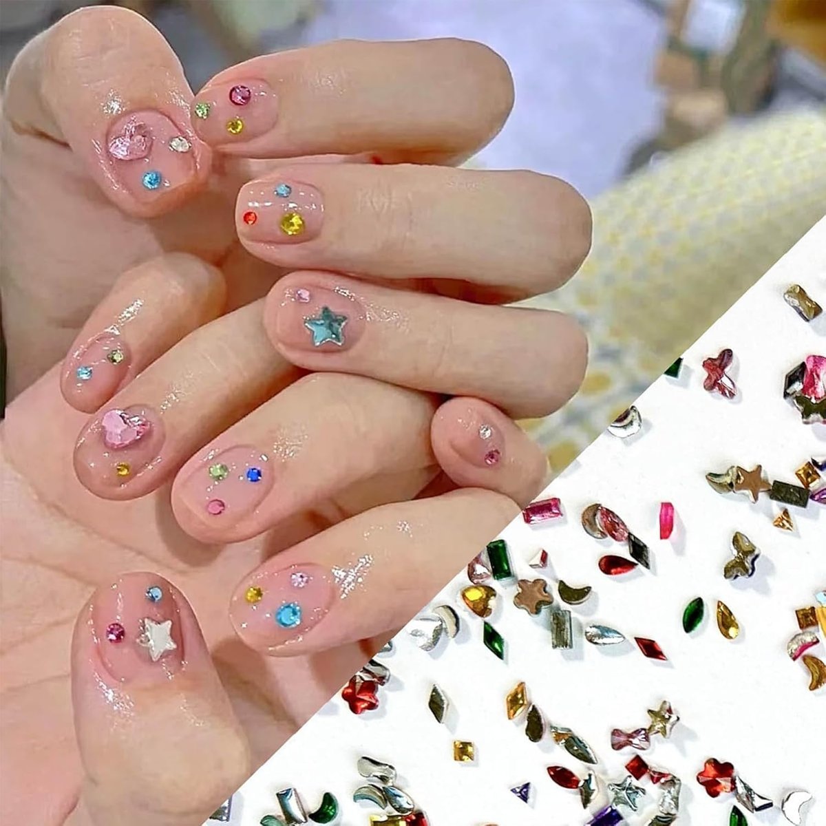 AWDSLUY 3000Pcs Colorful Rhinestones Nail Art Charms - 3D Mini Heart Star Flower Crystal Flat Back Nail Gems for Acrylic Nails, Kawaii Nail Crafts - görsel 5
