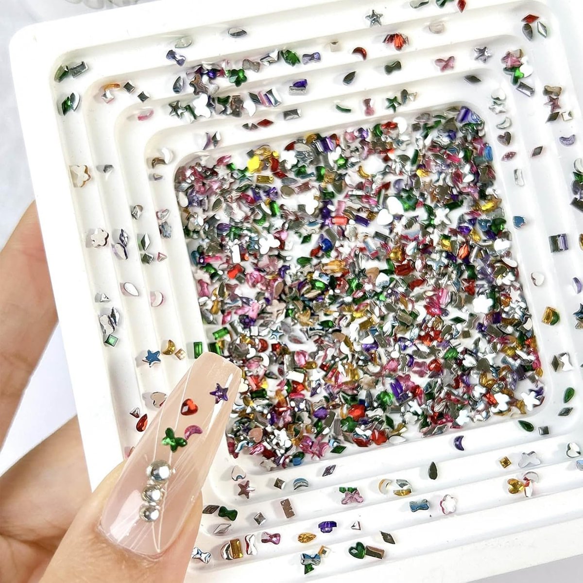 AWDSLUY 3000Pcs Colorful Rhinestones Nail Art Charms - 3D Mini Heart Star Flower Crystal Flat Back Nail Gems for Acrylic Nails, Kawaii Nail Crafts - görsel 3