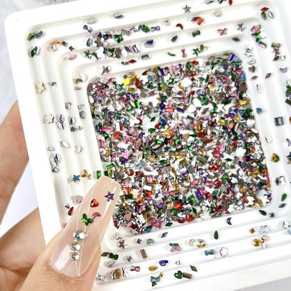 AWDSLUY 3000Pcs Colorful Rhinestones Nail Art Charms - 3D Mini Heart Star Flower Crystal Flat Back Nail Gems for Acrylic Nails, Kawaii Nail Crafts