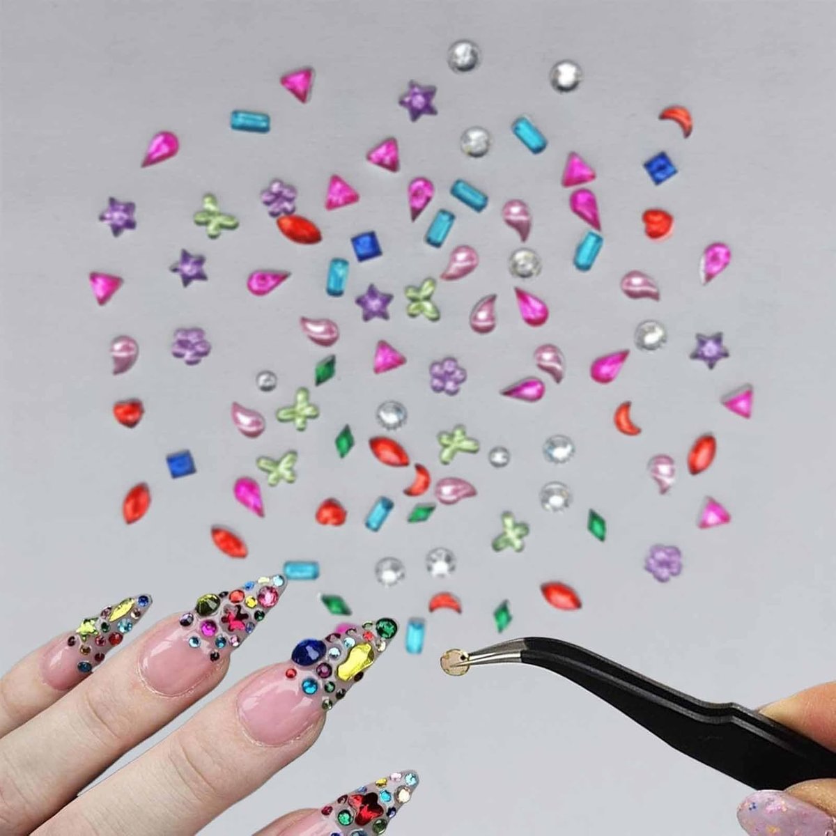 AWDSLUY 3000Pcs Colorful Rhinestones Nail Art Charms - 3D Mini Heart Star Flower Crystal Flat Back Nail Gems for Acrylic Nails, Kawaii Nail Crafts - görsel 7
