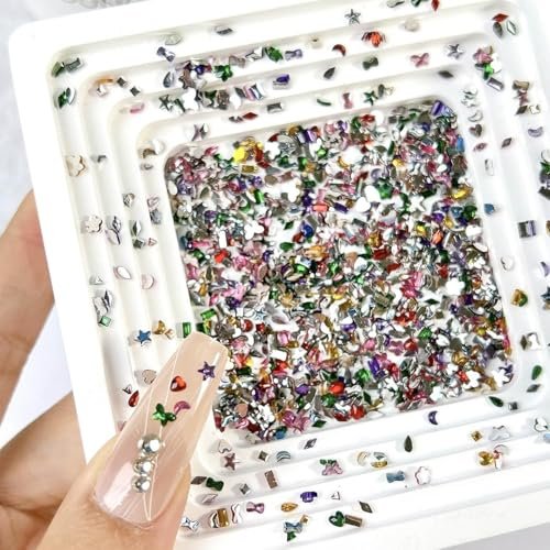 AWDSLUY 3000Pcs Colorful Rhinestones Nail Art Charms - 3D Mini Heart Star Flower Crystal Flat Back Nail Gems for Acrylic Nails, Kawaii Nail Crafts - görsel 4