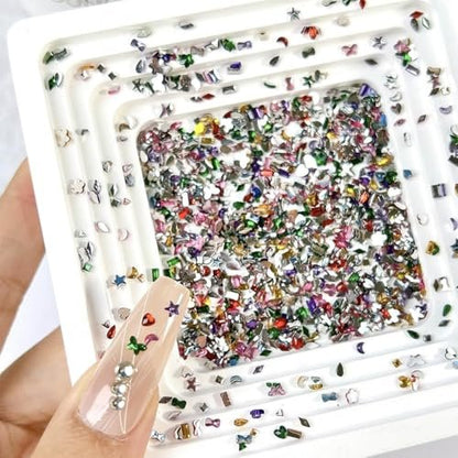 AWDSLUY 3000Pcs Colorful Rhinestones Nail Art Charms - 3D Mini Heart Star Flower Crystal Flat Back Nail Gems for Acrylic Nails, Kawaii Nail Crafts