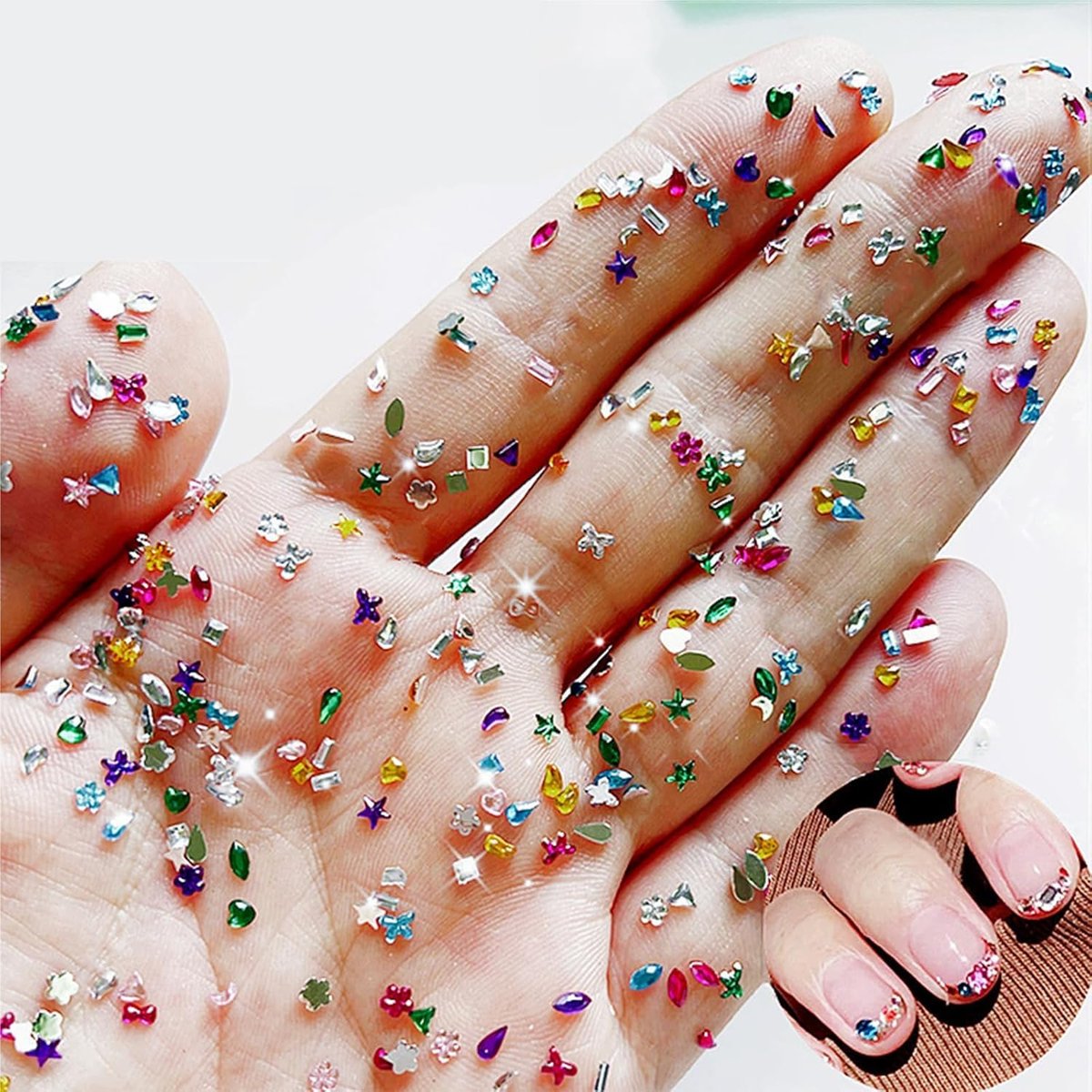 AWDSLUY 3000Pcs Colorful Rhinestones Nail Art Charms - 3D Mini Heart Star Flower Crystal Flat Back Nail Gems for Acrylic Nails, Kawaii Nail Crafts - görsel 1