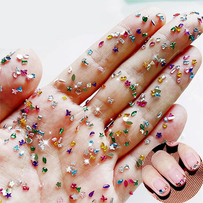 AWDSLUY 3000Pcs Colorful Rhinestones Nail Art Charms - 3D Mini Heart Star Flower Crystal Flat Back Nail Gems for Acrylic Nails, Kawaii Nail Crafts