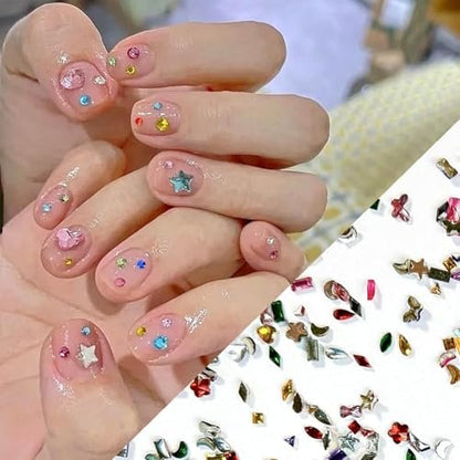 AWDSLUY 3000Pcs Colorful Rhinestones Nail Art Charms - 3D Mini Heart Star Flower Crystal Flat Back Nail Gems for Acrylic Nails, Kawaii Nail Crafts