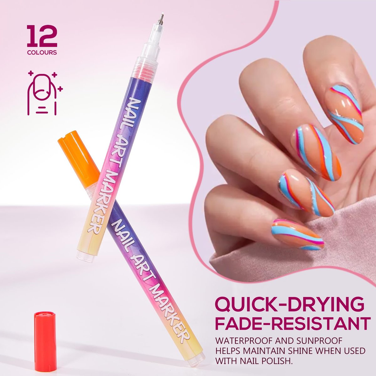 12 Colors Nail Art Markers Set - Quick Dry 3D Nail Art Pens for Women & Girls, Home & Salon Manicure Tools Avelisse