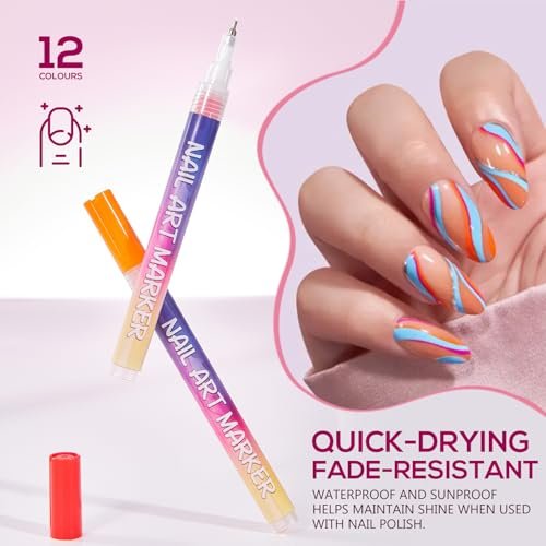 12 Colors Nail Art Markers Set - Quick Dry 3D Nail Art Pens for Women & Girls, Home & Salon Manicure Tools Avelisse