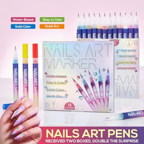 12 Colors Nail Art Markers Set - Quick Dry 3D Nail Art Pens for Women & Girls, Home & Salon Manicure Tools Avelisse
