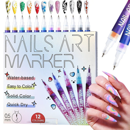 12 Colors Nail Art Markers Set - Quick Dry 3D Nail Art Pens for Women & Girls, Home & Salon Manicure Tools Avelisse